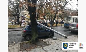 У Львові на проспекті Свободи на автомобіль впала опора (фото)