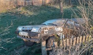 На Львівщині селянин виявив на подвір’ї автомобіль, який налетів на паркан (фото)