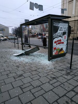 У Львові автомобіль протаранив зупинку громадського транспорту (фото, відео)