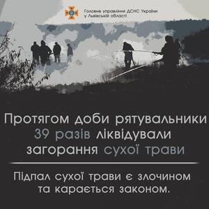 39 пожеж сухостою, впродовж доби, ліквідовано на Львівщині