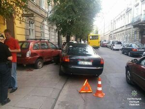 Водій, що в'їхала у припаркований автомобіль, при спілкуванні з поліцією, викинула пакет з речовиною рослинного походження зеленого кольору (фото)